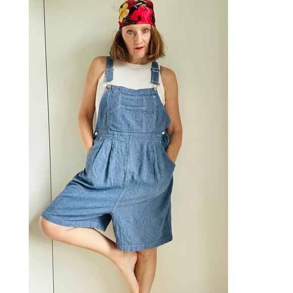 VTG 90s Overall Shorts Size Large 100% Cotton Boho Cottgecore - Picture 1 of 8